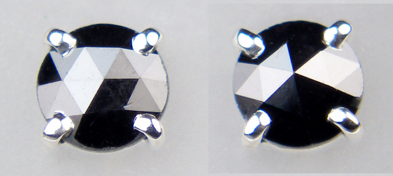 0.64ct rose cut black diamond earstuds in 18ct white gold