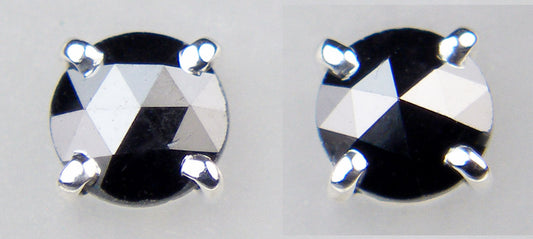 0.64ct rose cut black diamond earstuds in 18ct white gold
