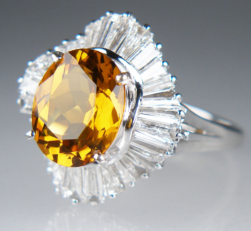 Heliodor & diamond ring in platinum