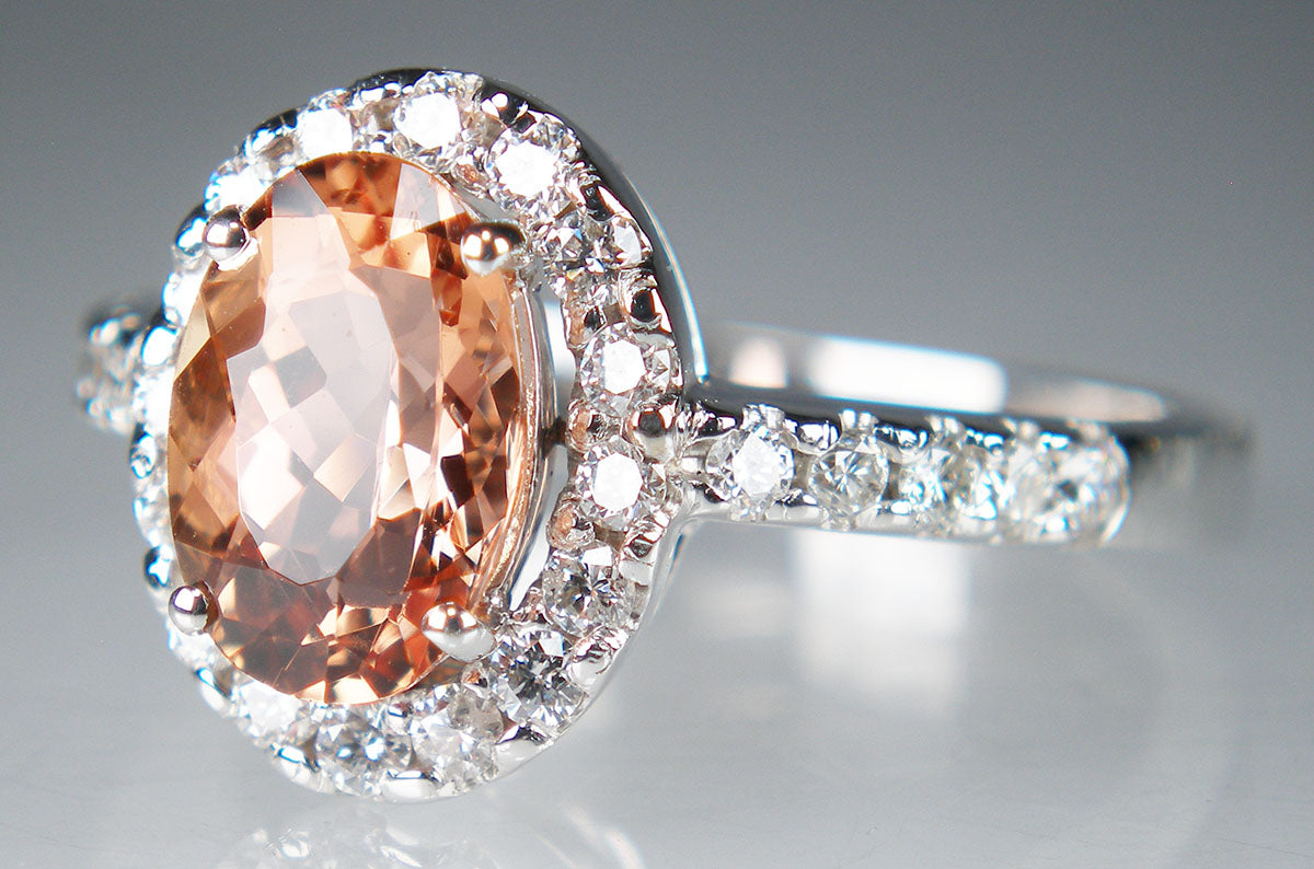 Brazilian imperial topaz and diamond ring in white gold