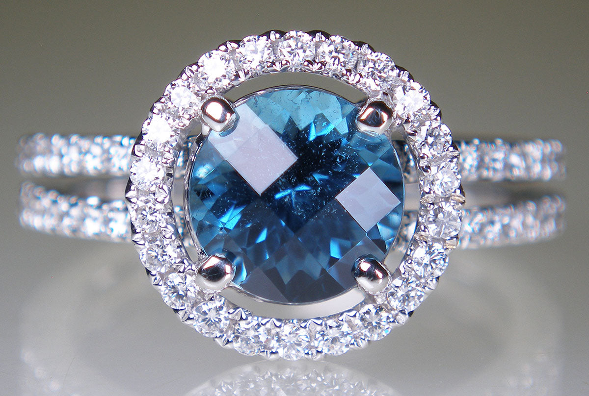 Indicolite & diamond ring in 18ct white gold