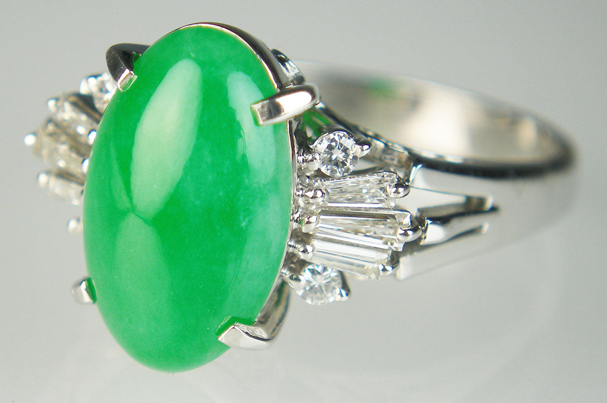Jade & diamond ring in platinum