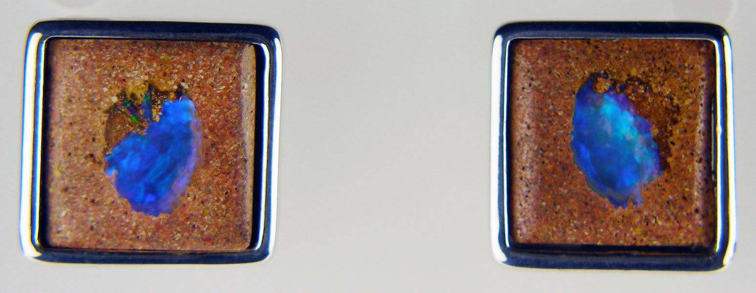 Wood opal earstuds in silver