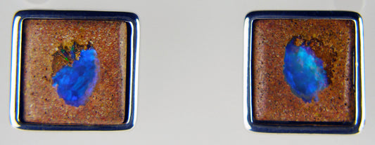Wood opal earstuds in silver