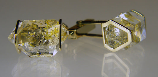 Oil included natural quartz crystal cufflinks in gold