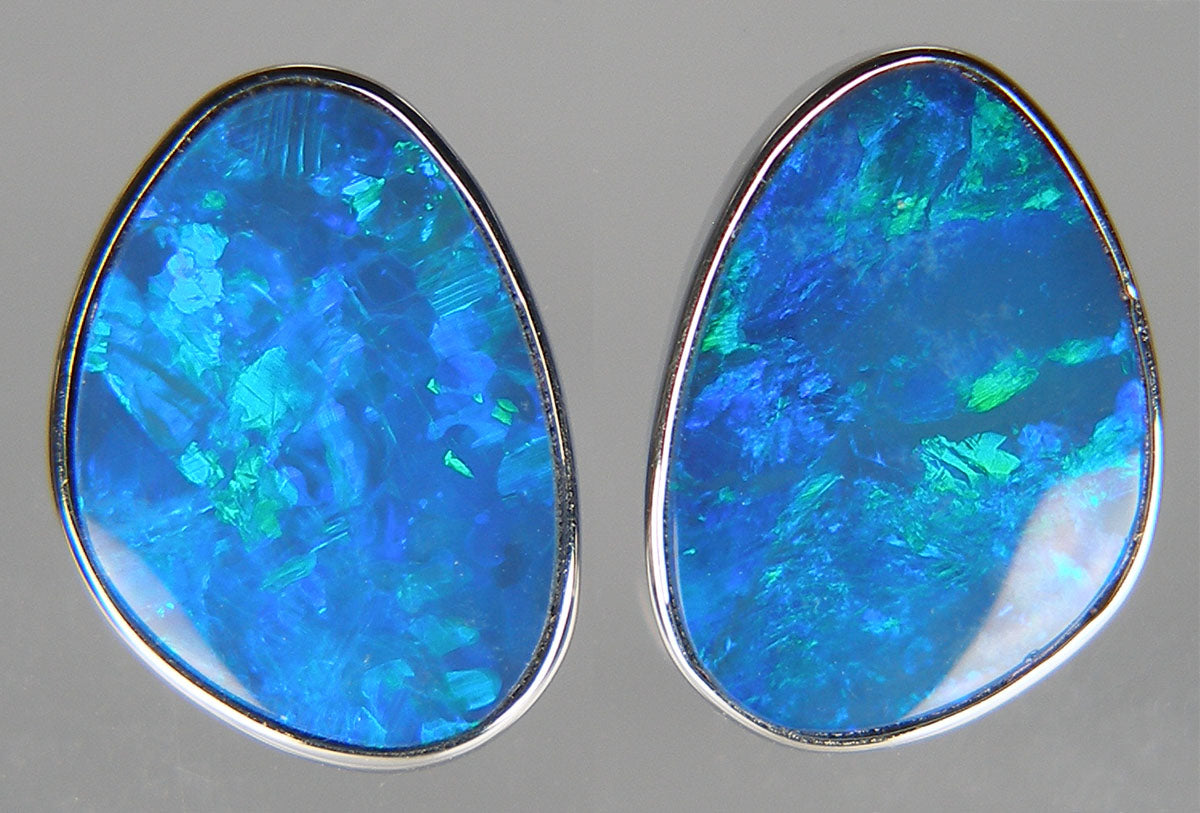 Opal doublet earrings in 14ct white gold