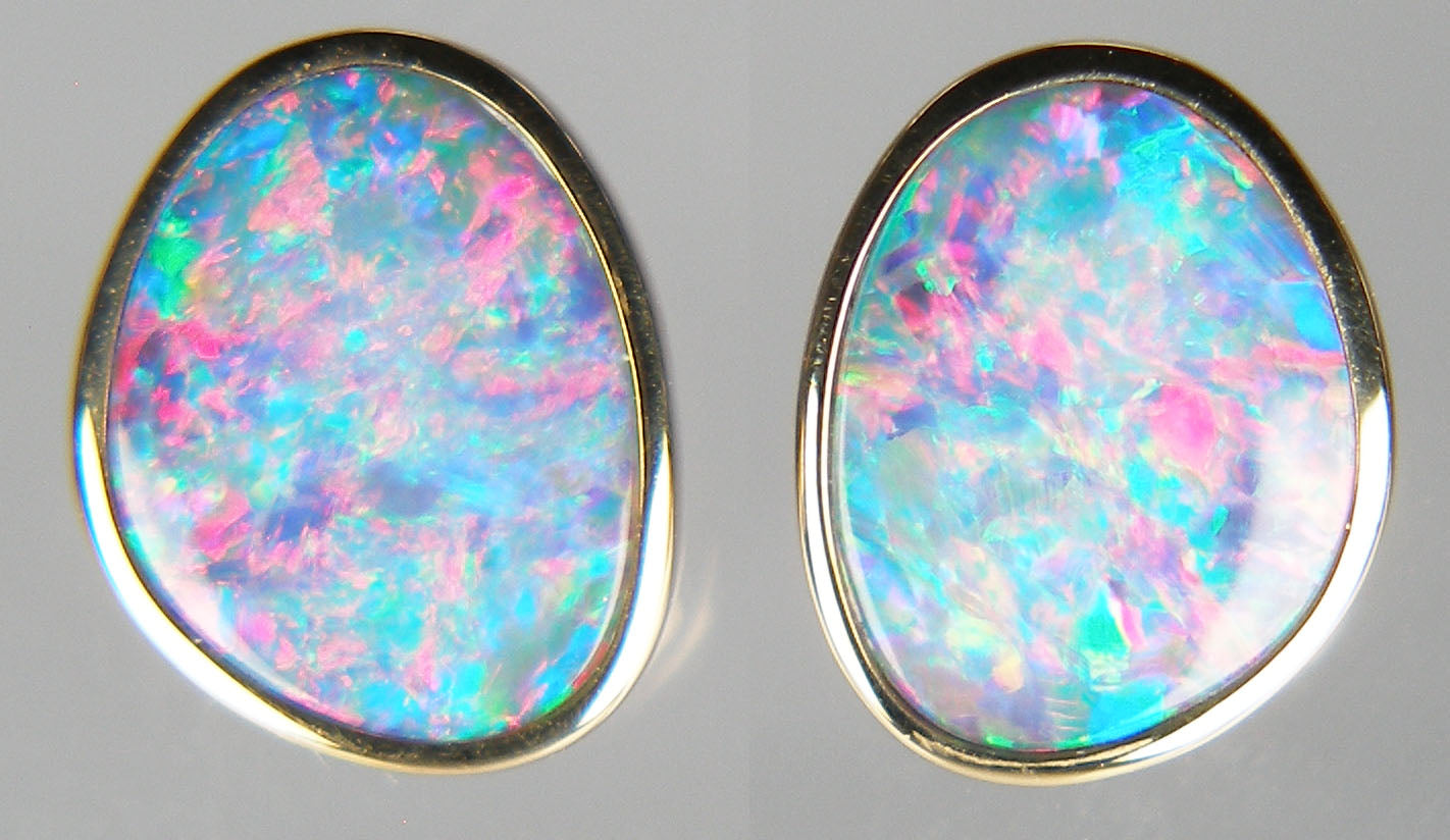 Opal doublet earstuds in 9ct yellow gold