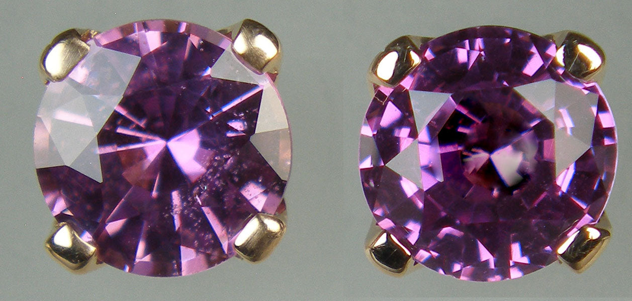 Purple sapphire earstuds in 18ct rose gold