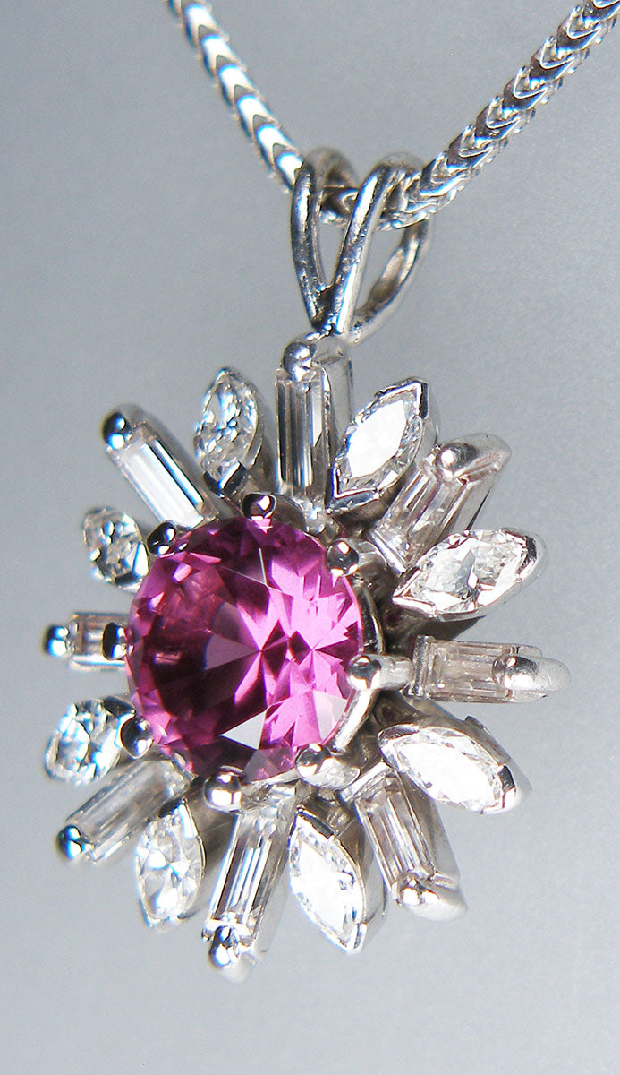 Rhodolite garnet & diamond pendant in 18ct white gold