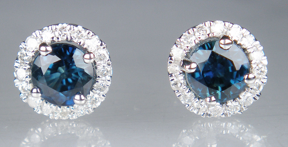 Sapphire & diamond earstuds in 9ct white gold