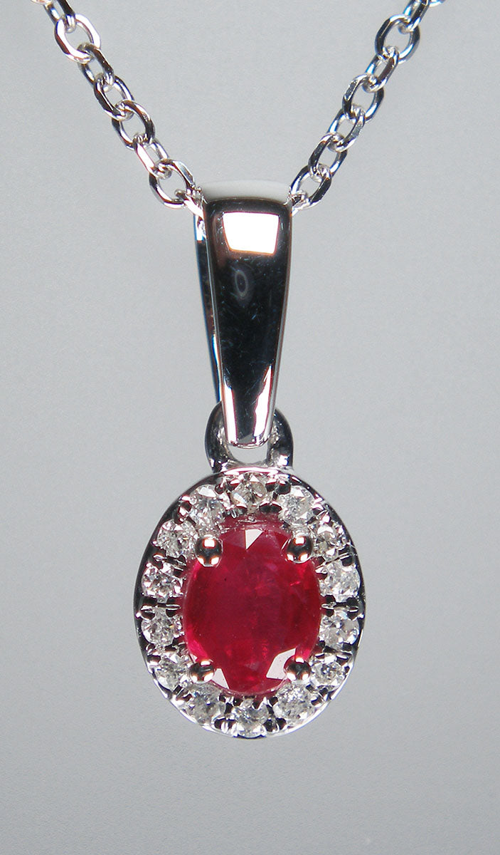 Ruby & diamond pendant in 18ct white gold