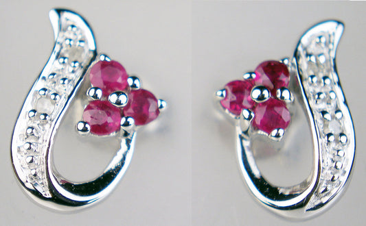 Ruby & diamond flower earstuds