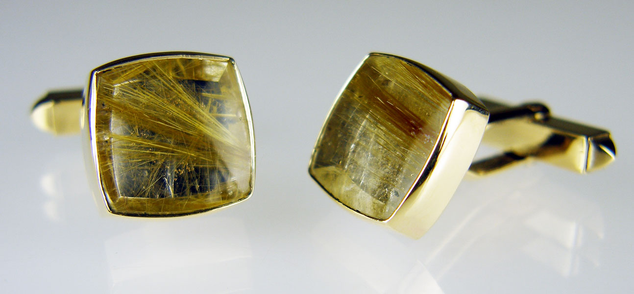 Rutilated quartz cufflinks in 9ct yellow gold