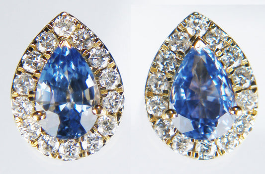 Sapphire & diamond earstuds in 18ct yellow gold