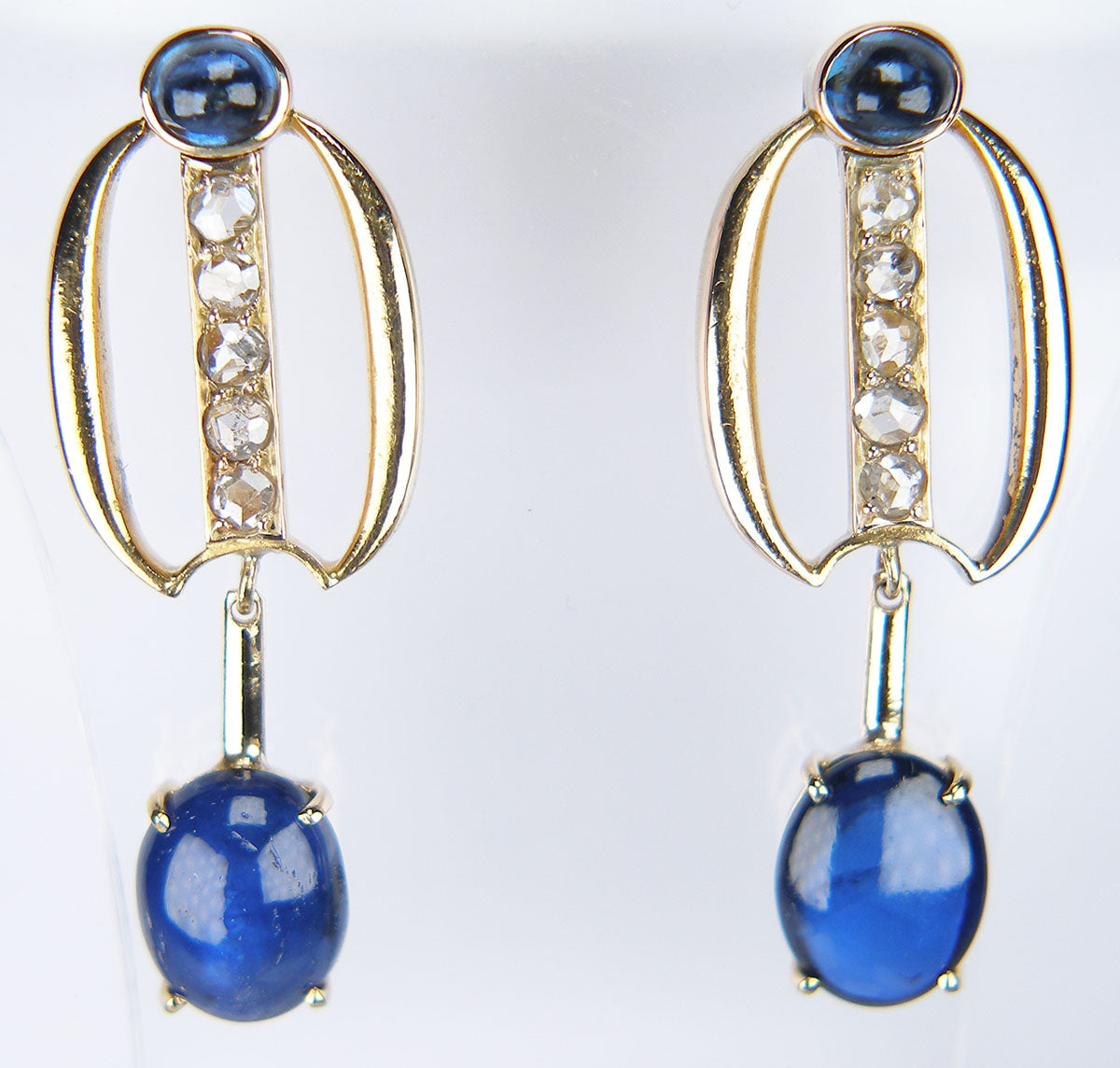 Vintage sapphire & diamond eardrops in 14ct yellow gold