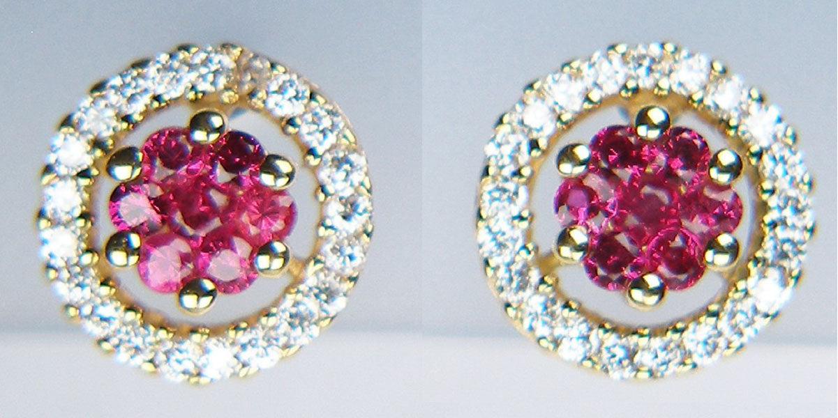 Ruby & diamond earstuds in 18ct gold