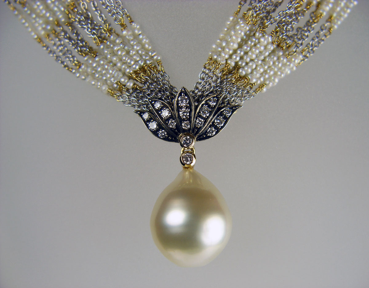 Seed pearl & diamond necklace