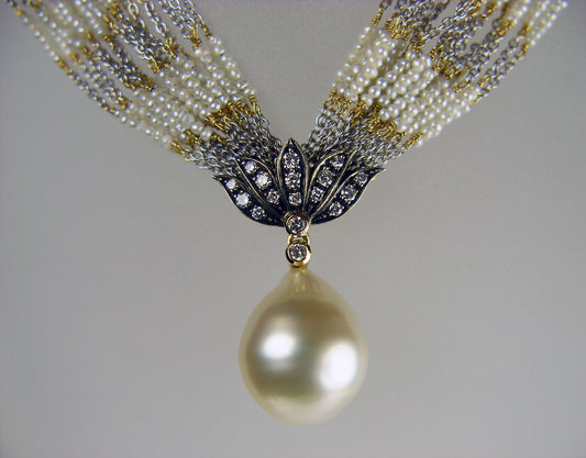 Seed pearl & diamond necklace