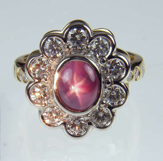 Star sapphire & diamond ring
