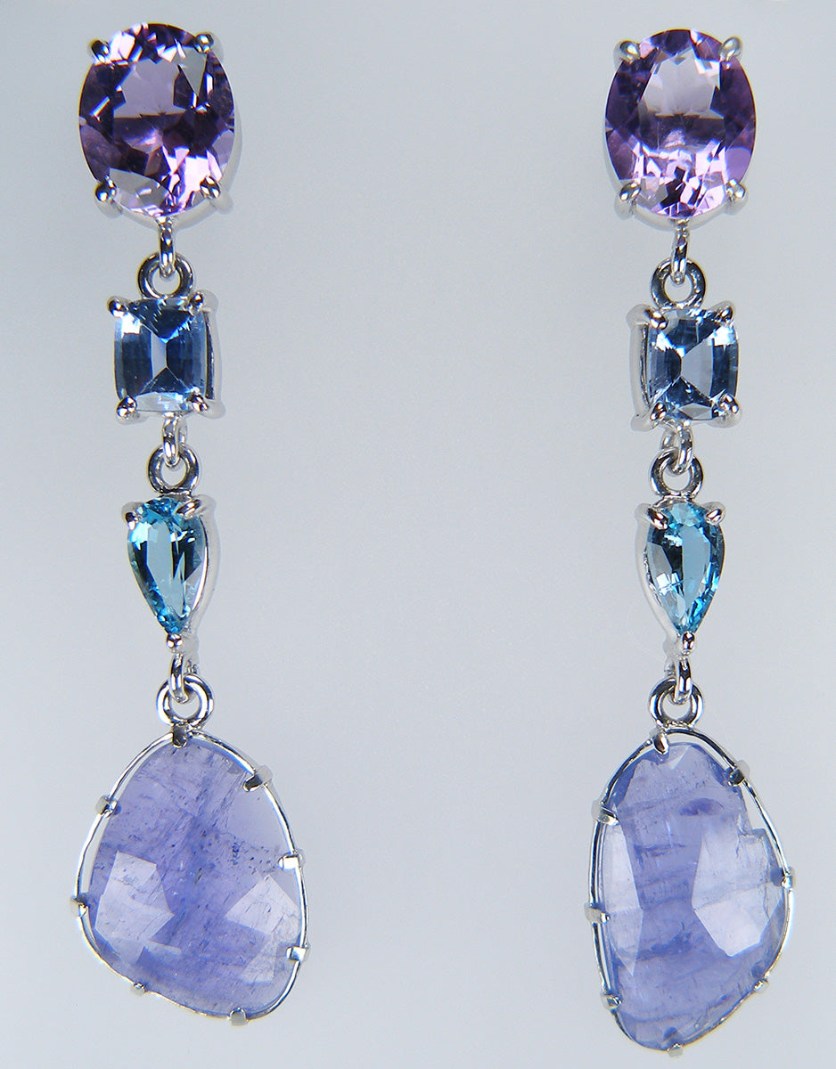 Tanzanite, amethyst, aquamarine & sapphire drop earrings