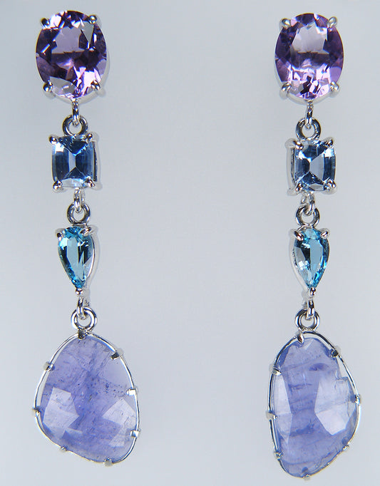 Tanzanite, amethyst, aquamarine & sapphire drop earrings