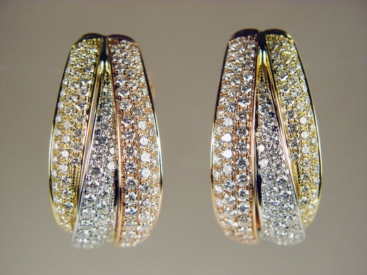 Three tone gold diamond earrings