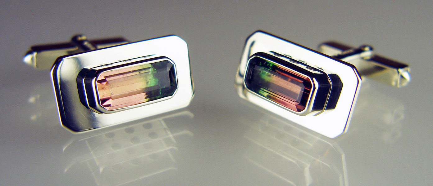 Watermelon tourmaline cufflinks in 9ct white gold