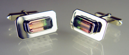 Watermelon tourmaline cufflinks in 9ct white gold