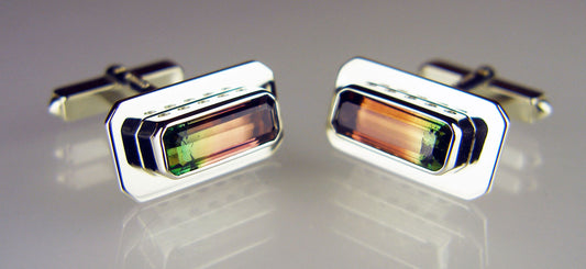 Watermelon tourmaline cufflinks in 9ct white gold