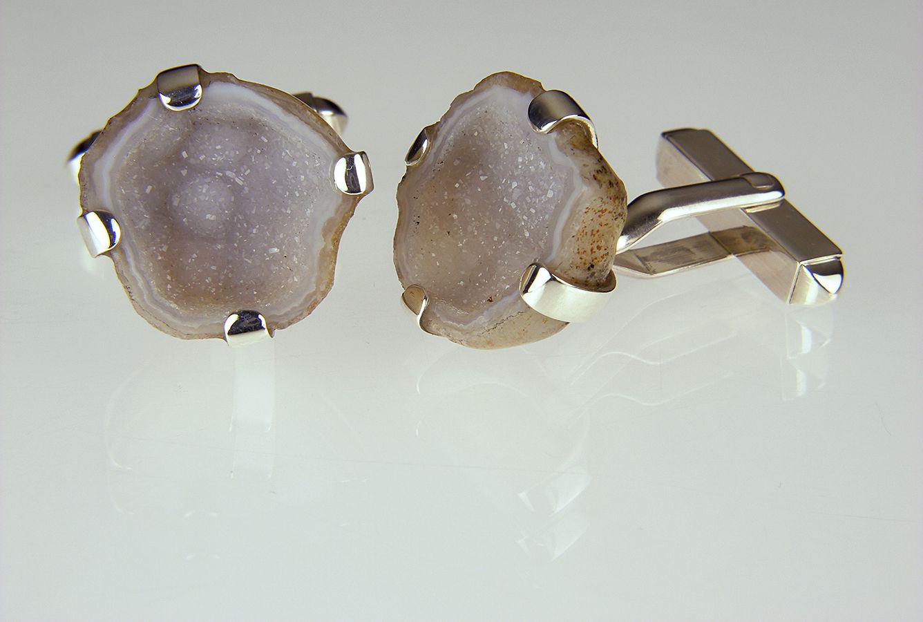 Agate Geode Cufflinks in Silver
