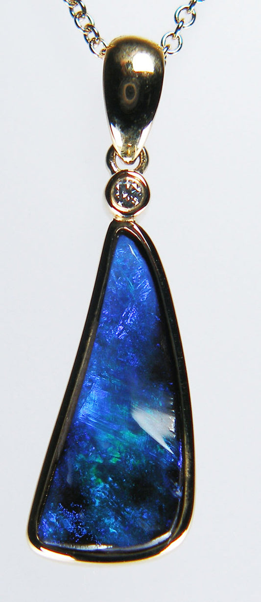 Winton boulder opal & diamond pendant in 9ct yellow gold